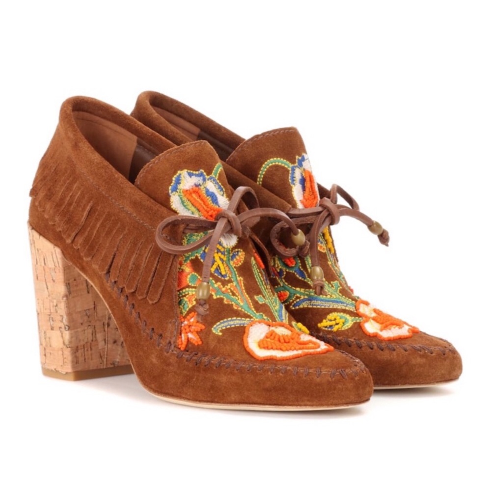 TORY BURCH • Huntington Suede Festival Boho Fringe Booties Shoes